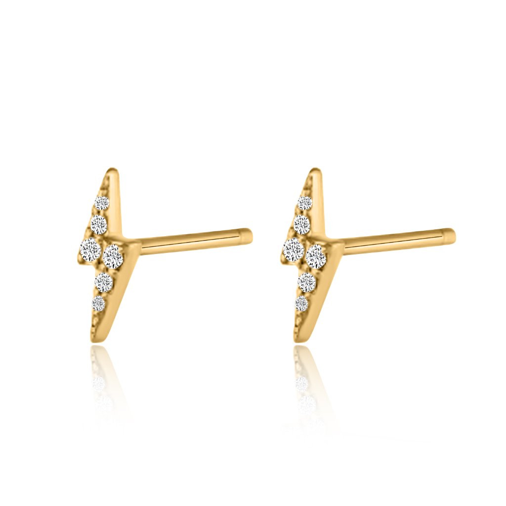Diamond Lightning 14k (Or 18k Upon Request) Yellow Gold Bolt Stud Earrings